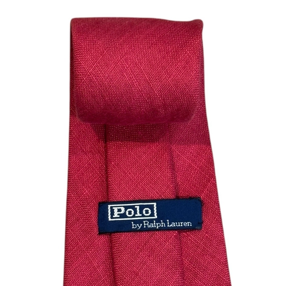 Polo Ralph Lauren Men's Tie Red 100% Linen Pony Logo USA 4.25" (W) x 58" (L) euc